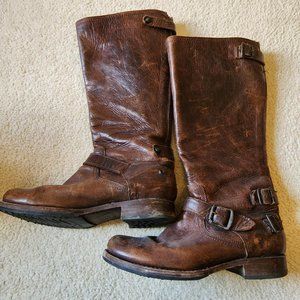 Frye 77552 Veronica Harness Brown Distress Leather Boots Size 10